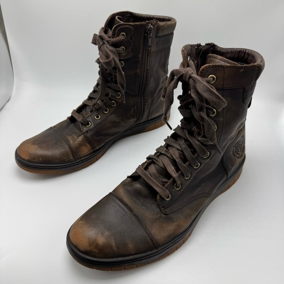 Diesel Tatradium Basket Butch Zip Brown Leather Boots Mens 12 Distressed Grunge - Picture 1 of 13